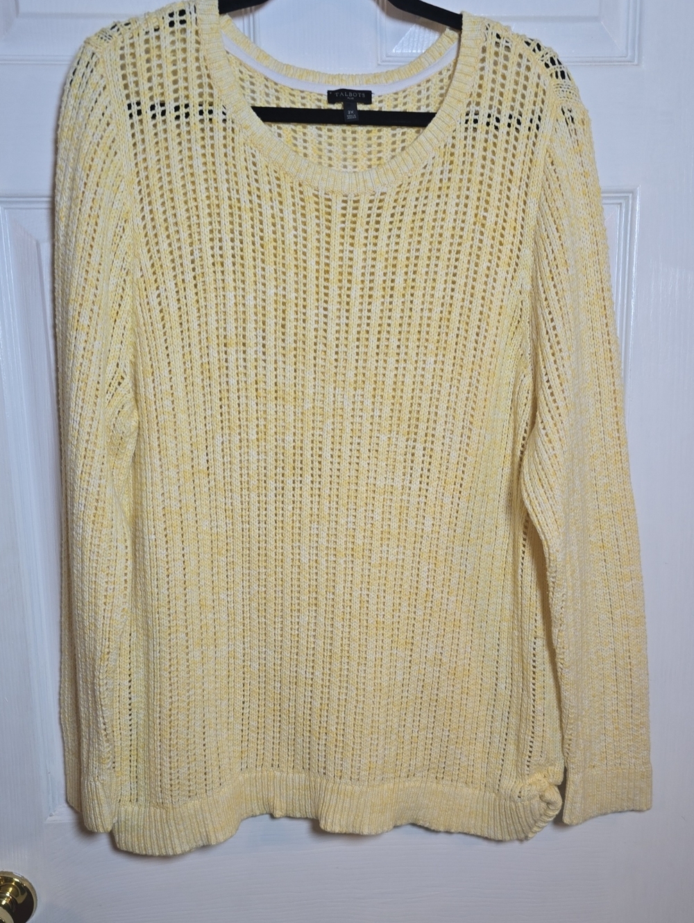 Talbots 2X Pale Yellow Open-Weave Crewneck Sweater Knitted Up Sweater
